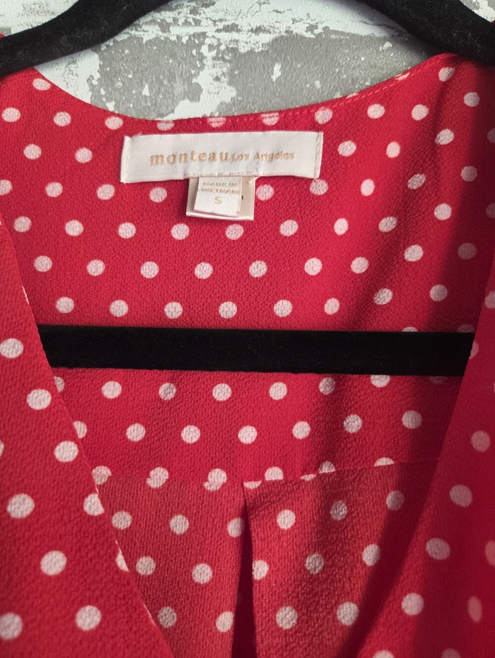 Monteau Los Angeles Red & White Polka Dot Button-Front Dress - Small - Picture 3 of 8